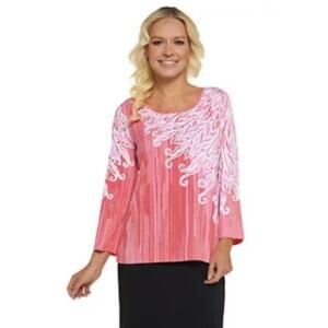 Bob Mackie Abstract Print Knit Pullover Top Coral M NEW A305224